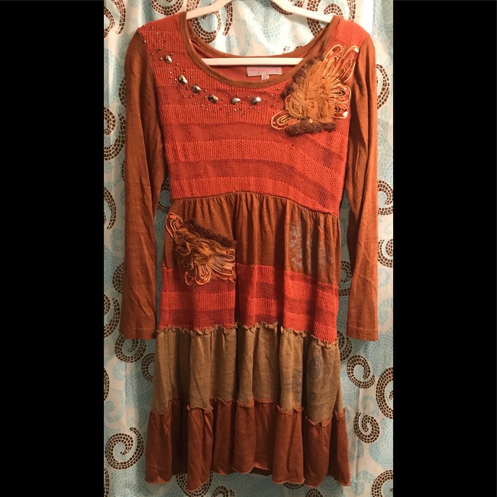 Pretty Angel Rust & Brown tiered accented dress.